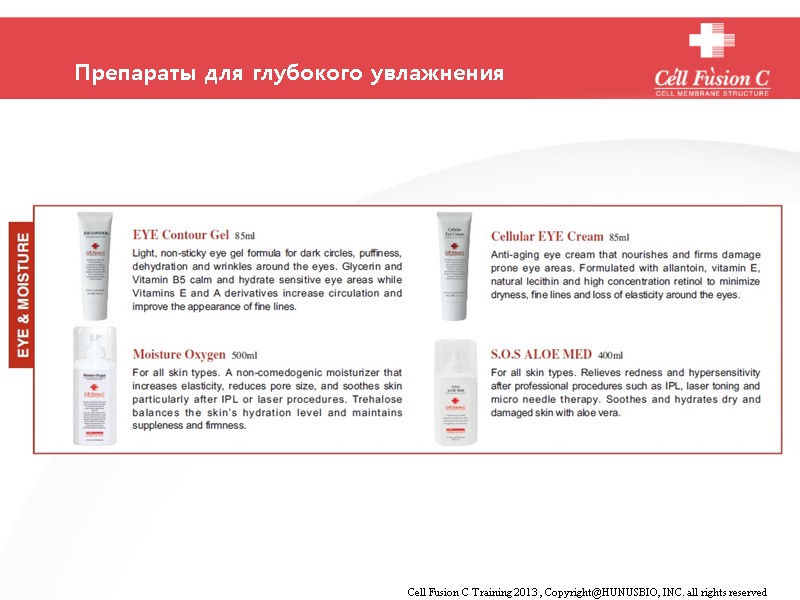 Препараты для глубокого увлажнения Cell Fusion C Training 2013 , Copyright@HUNUSBIO, INC. all rights